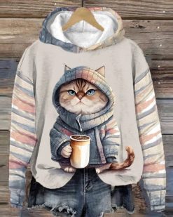 Cat pattern long-sleeved hoodie